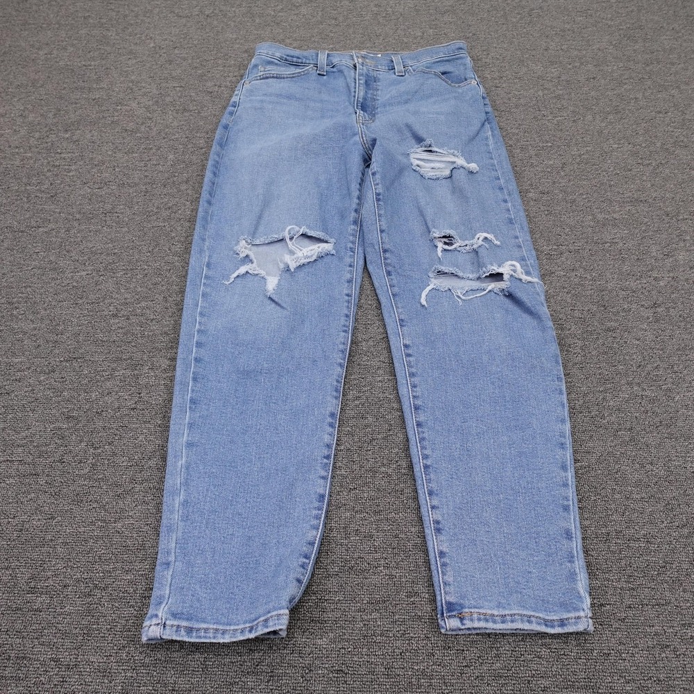 Levis High Waisted Mom Jeans Womens 29 Blue Light Wash Distressed 29x27 Denim